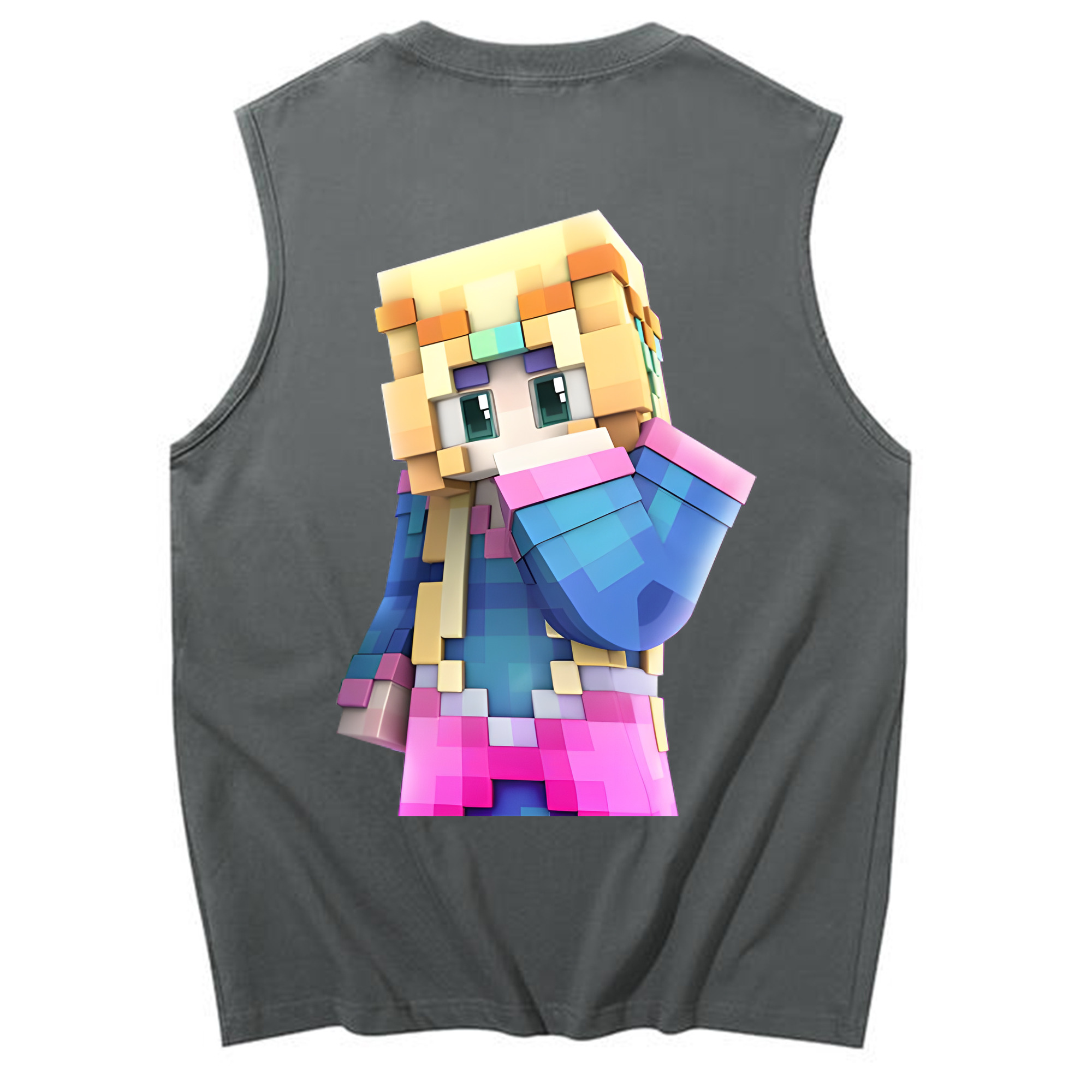 （画像用） マインクラフト ブロックの世界 Minecraft MC Block world コットン100％タンクトップ（背面プリント）